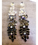 Black Drop Earrings, Bridesmaid Rhinestone Earrings, 4.2 Inch Pageant Je... - £33.72 GBP
