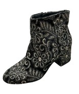 Aldo Sequin Gold Black Velvet Floral Brocade Block Heel Ankle Boots size... - $48.22 CAD