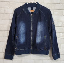 Judy Blue Denim Blue Jean Bomber Jacket Womens Large Zip Up Dark Rinse - £22.95 GBP