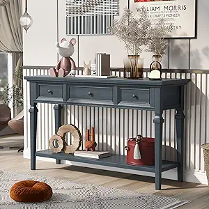 Merax Navy Wood Classic Retro Console Table with 3 Drawers and Bottom Sh... - $463.99