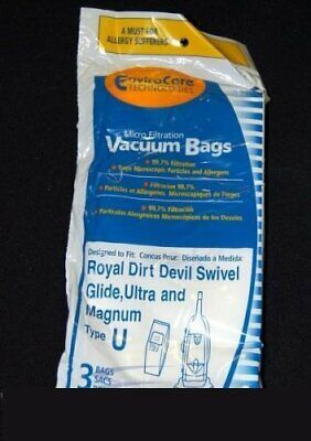 3 Pack Generic Micro-Lined Dirt Devil Style U Vacuum Cleaner Bags For Upright Mo - $8.31