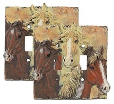 Rustic Western Chestnut Palomino Horses Double Toggle Switch Plate Cover 2pc Set - £22.01 GBP