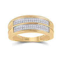 Yellow-tone Sterling Silver Mens Round Diamond Wedding Band Ring 1/5 Cttw - £134.50 GBP