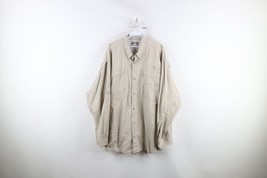 Vtg Columbia PFG Mens 2XL Faded Spell Out Long Sleeve Camp Button Shirt Beige - £30.50 GBP