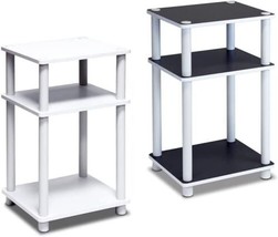 Set Of 2 Side Tables End Accent Shelf Sofa 3 Tier Nightstand Living Room White - £44.80 GBP