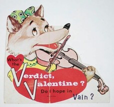 VINTAGE VALENTINE CARD WOLF VIOLIN WHATS VERDICT DO I HOPE IN VAIN 1960s - €3,43 EUR