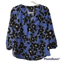 Women&#39;s Adrienne Vittadini Blue and Black Floral Blouse Size Medium - £12.93 GBP