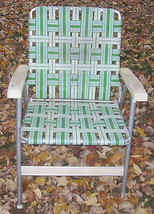 TWO VINTAGE ALUMINUM METAL LAWN CHAIRS - 2 FOLDING WEBBED LAWNCHAIRS - $51.47