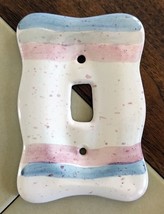 Flecked Blue/Gray/Pink Painted Ceramic Single Light Switch Plate Cover - £9.28 GBP