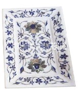 9&quot;x12&quot; White Marble Cake Tray Plate Rare Lapis Marquetry Floral Collecti... - $204.67