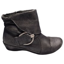 YUU Swell Ankle Boots Womens Size 7 Black Solid Leather Brass Buckle Side Zipper - £14.40 GBP