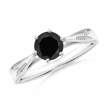 ANGARA 6mm Black Onyx Solitaire Ring with Diamonds in Silver for Women, Girls - £215.10 GBP