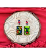 Painted Wood Colorful Resin earrings inspired by Keith Haring pop art Je... - £37.08 GBP