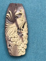 Exquisitely Carved Large Cream &amp; Brown PEACOCK Stone Pendant or Other Us... - £26.35 GBP