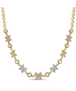 Real 14k Tri Color Gold Butterfly Fancy Chain CZ Necklace 18&quot; - $1,088.01