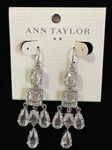 Ann Taylor Women&#39;s Hook Silver Tone Crystal Drop Chandelier Earrings NEW - £11.45 GBP