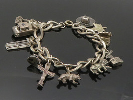 925 Sterling Silver - Vintage Dark Tone Assorted Charms Chain Bracelet - BT6318 - £136.52 GBP