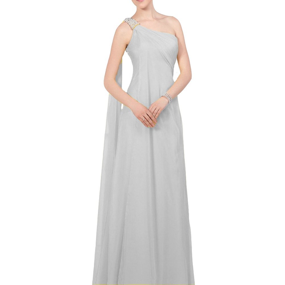 Kivary Women's Beaded One Shoulder Watteau A Line Chiffon Simple Prom Evening Dr
