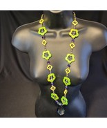 Flower-Power &amp; Beaded Necklace with Murano Style Glass Pendant Statement... - $60.90 CAD