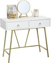 Anmytek Modern Home Office Desk, 35.4 Inch Makeup Vanity Table White, D0002 - £150.27 GBP