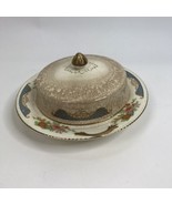 Vintage Crown Ivory Butter Dish Dome &amp; Plate 1920s Floral Crazing 8 29 a... - $24.69
