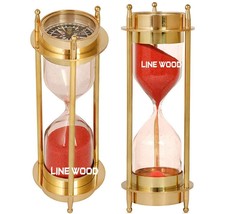 7 Inch Antique Nautical Brass Sand Timer Hourglass With Both Side Compass, Table - £46.27 GBP