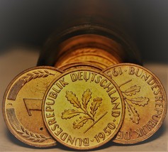 Rare Gem Unc Roll (50) Germany 1950-J Pfenning Coins~Minted In Hamburg~Free Ship - £113.35 GBP