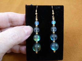 (EE390-50) gray blue Moonstone gemstone beaded dangle gold tone hook earrings - £11.19 GBP