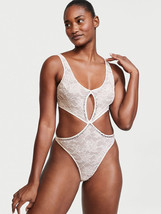 Victoria&#39;s Secret S TEDDY cutout bodysuit One-piece WHITE lace crystalli... - $79.19