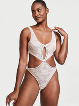 Victoria&#39;s Secret S TEDDY cutout bodysuit One-piece WHITE lace crystallized bead - £63.15 GBP