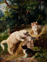 Cat with Kittens Outdoors 8.5x11&quot; Photo Print Julius Adam the Younger Feline Art - £6.26 GBP