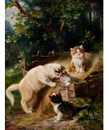 Cat with Kittens Outdoors 8.5x11&quot; Photo Print Julius Adam the Younger Fe... - $8.11