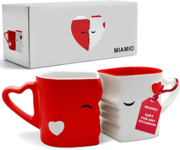 Coffee Mugs Kissing Bridal Pair Set Gift Box Weddings Valentine&#39;s Day Red White - £31.91 GBP