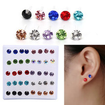 Wholesale 20 Pairs Multi-color Crystal Round Stud Earrings Jewelry Size 2mm-5mm - $12.16+