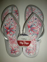 New Capelli Women&#39;s Flip Flops Sandals Fireworks Blue White Red Silver 11 - £17.40 GBP