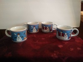 Set of 4 Debbie Mumm Snowman Mug Sakura 1997 Christmas Holiday Winter - £18.76 GBP