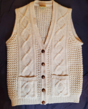 Falcarragh Womens Irish Wool Aran Sweater Vest Fisherman Cable Knit XL Vintage - £31.28 GBP