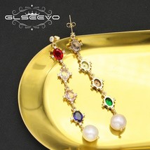 GLSEEVO 925 Silver Colorful Water Drop  Woman Earrings Korea Metal Chain Exquisi - £18.42 GBP