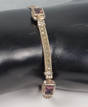 Vintage 1930&#39;s Sterling Silver 925 Amethyst and Marcasite Tennis Bracele... - $2,365.46 MXN