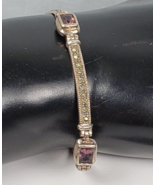 Vintage 1930&#39;s Sterling Silver 925 Amethyst and Marcasite Tennis Bracele... - $2,348.59 MXN