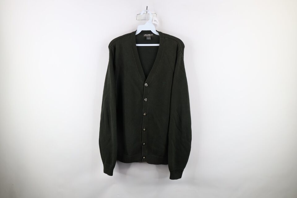 Vtg 90s Eddie Bauer Mens Medium Distressed Cotton Knit Cardigan Sweater ... - $33.62