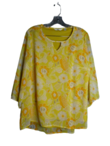 Liz Claiborne Yellow Floral Sheer Chiffon Blouse 3/4 Sleeve Women&#39;s Size Medium - £13.44 GBP