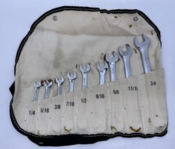 Vintage Klein Combination Wrench Set #68402 1/4-3/4 9pc. Cloth Case - £59.34 GBP