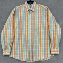 Men’s Alan Flusser Plaid Button Down Shirt Large 100% Cotton Long Sleeve - $18.80