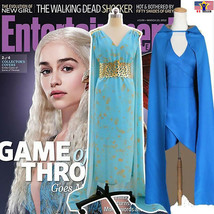 Game of Thrones Cosplay Daenerys Targaryen Costume Blue Dress Cape Wig Halloween - £15.27 GBP+