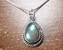 Labradorite Teardrop with Rope Style Accents 925 Sterling Silver Necklace - £15.81 GBP