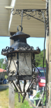 Vtg. SPANISH REVIVAL GOTHIC WROUGHT IRON HANGING LAMP Works great, nice ... - $128.65