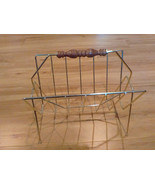 Vintage magazine rack gold wire mid-century wood handle - £26.15 GBP