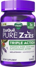 ZzzQuil PURE Zzzs Triple Action, 6mg Melatonin Gummies, 3X Melatonin Sleep Aid w - £23.97 GBP