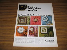 1966 Print Ad Westclox Big Ben &amp; No-Cord Wall Clocks General Time - £10.78 GBP